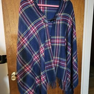 Plaid Cape in Navy and Red
